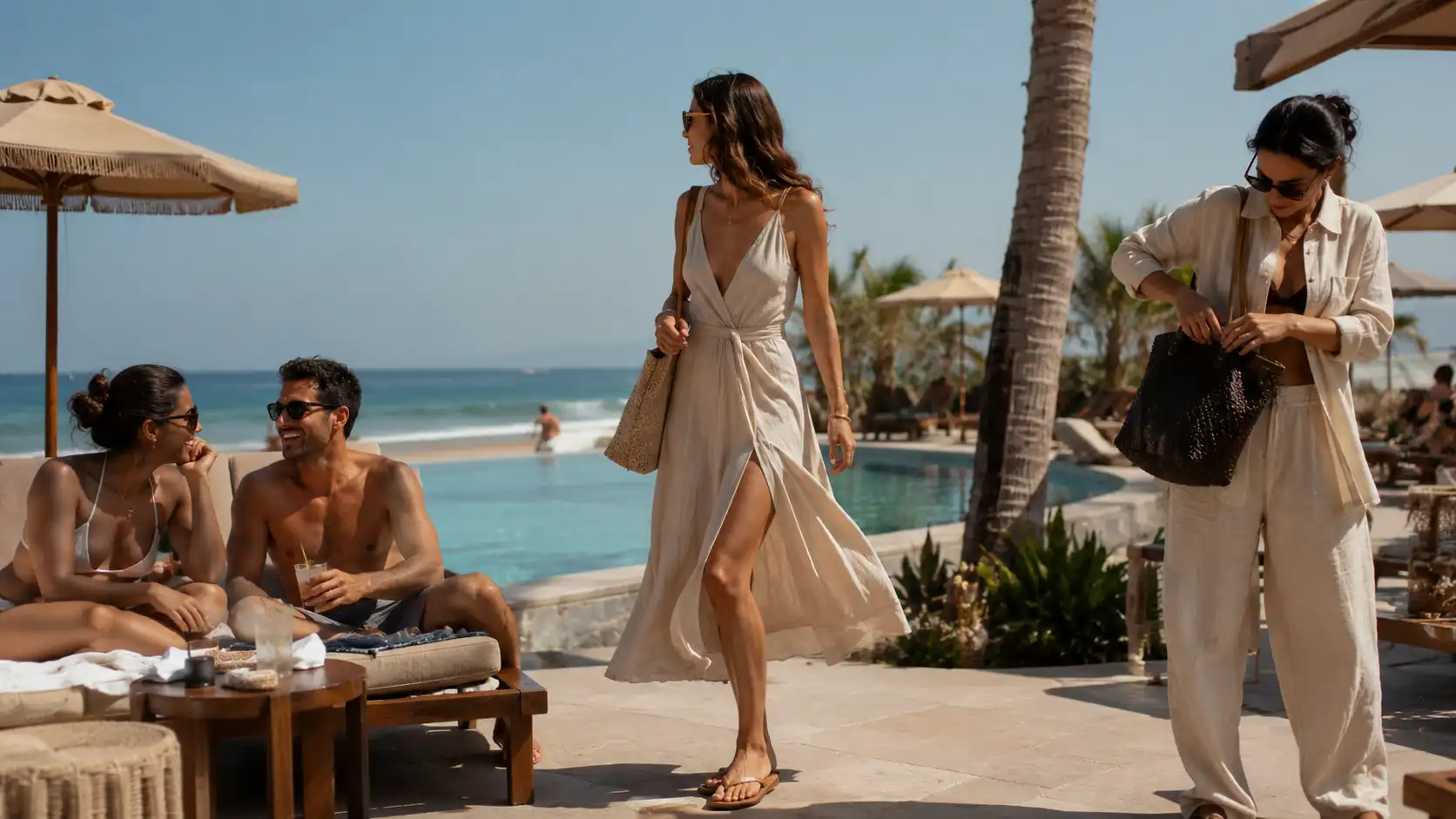 Linen, gold & poolside ease